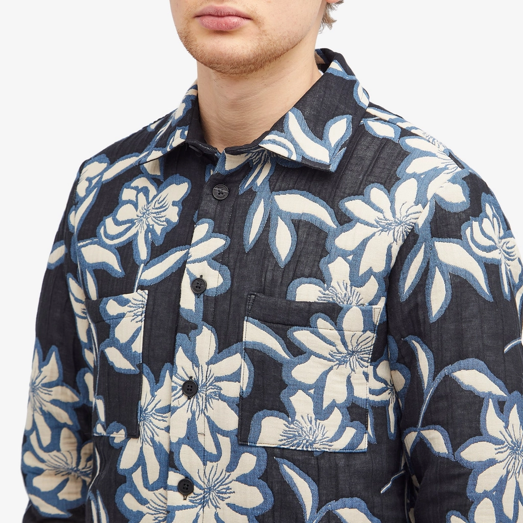 Wax London Men's Otto Quilted Overshirt Ecru/Blue
